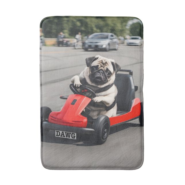 Pug go-kart racing bath mat (Front Vertical)