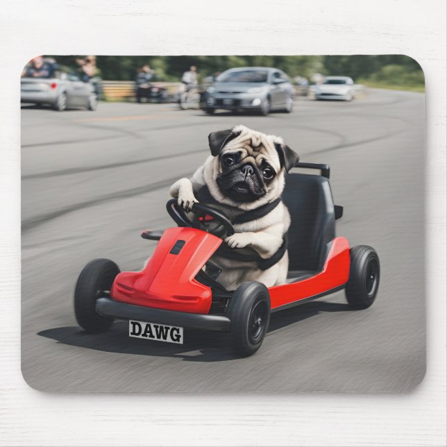 Pug go-kart racing mouse mat (Front)