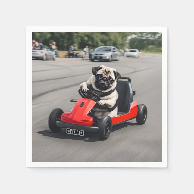 Pug go-kart racing napkin (Front)
