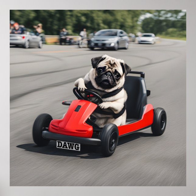 Pug go-kart racing poster (Front)