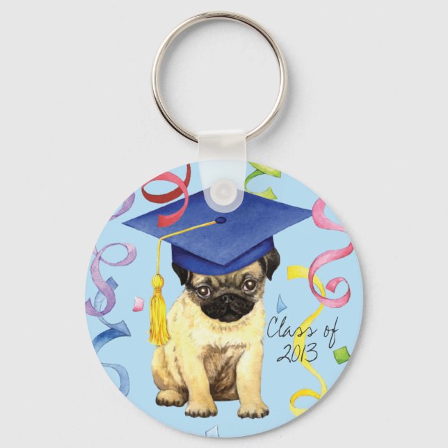 Pug Graduate Key Ring (Front)