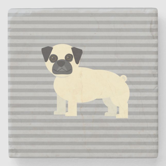 Pug Gray Lined Stone Coaster (Front)