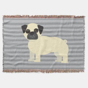 Pug Gray Lined Throw Blanket