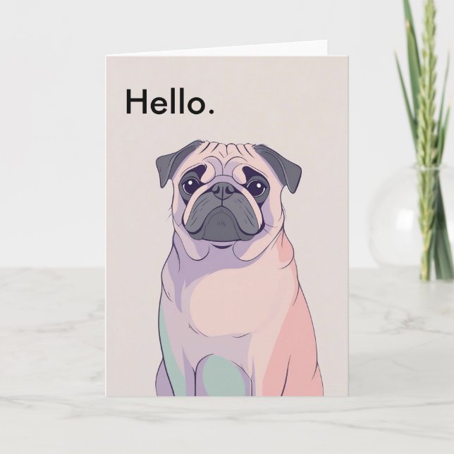Pug Greeting Card – Retro Dog Art – Blank – 5 x 7 (Front)
