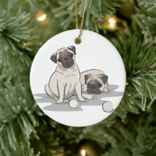 Pug Group Cartoon Ceramic Tree Decoration