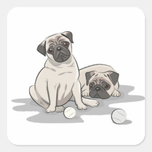 Pug Group Cartoon Square Sticker