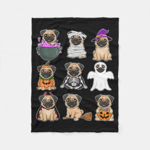 Pug Halloween Costume Spooky Ghost Pumpkin Pug Fleece Blanket