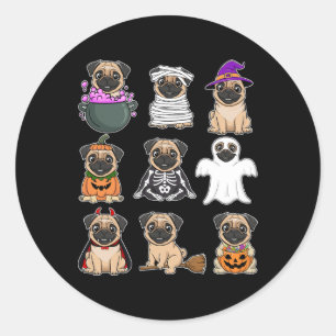 Pug Halloween Costume Spooky Ghost Pumpkin Pug Hal Classic Round Sticker