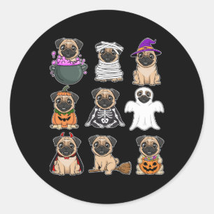 Pug Halloween Costume Spooky Ghost Pumpkin Pug Hal Classic Round Sticker