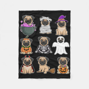 Pug Halloween Costume Spooky Ghost Pumpkin Pug Hal Fleece Blanket