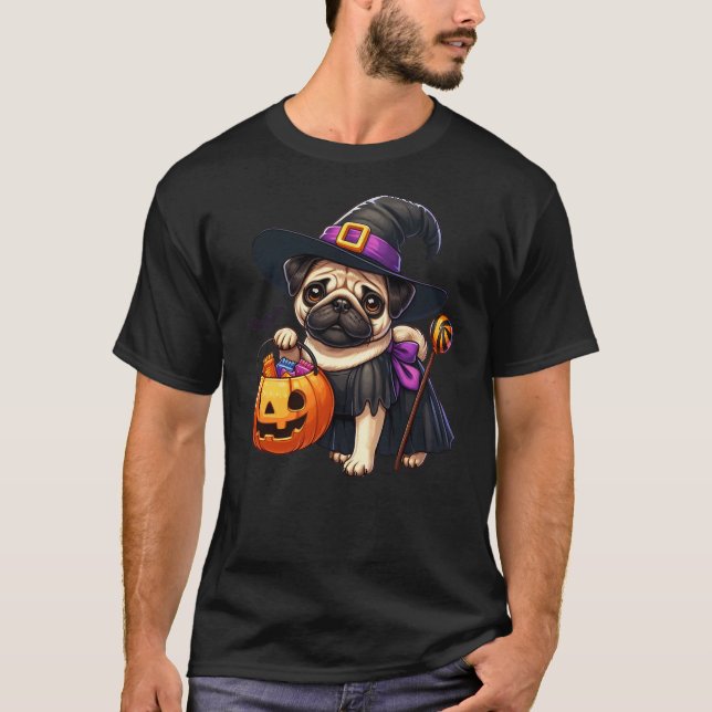 Pug Halloween Costume Witches For Lover Dog T-Shirt (Front)