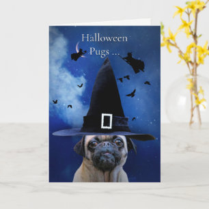 Pug Halloween Cute with Witches and Kisses Card