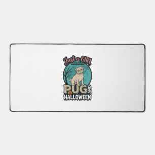 Pug Halloween Girl Vintage Vector Design_1 Desk Mat