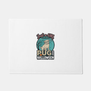Pug Halloween Girl Vintage Vector Design_1 Doormat