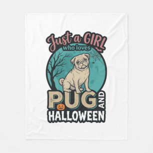 Pug Halloween Girl Vintage Vector Design_1 Fleece Blanket