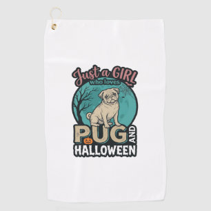 Pug Halloween Girl Vintage Vector Design_1 Golf Towel