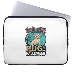 Pug Halloween Girl Vintage Vector Design_1 Laptop Sleeve
