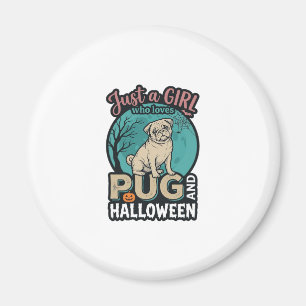 Pug Halloween Girl Vintage Vector Design_1 Magnet