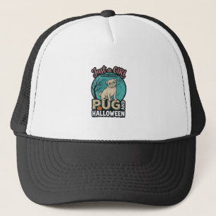 Pug Halloween Girl Vintage Vector Design_1 Trucker Hat