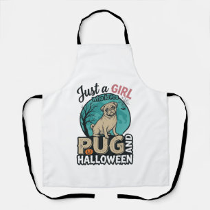 Pug Halloween Girl Vintage Vector Design (2)_1 Apron