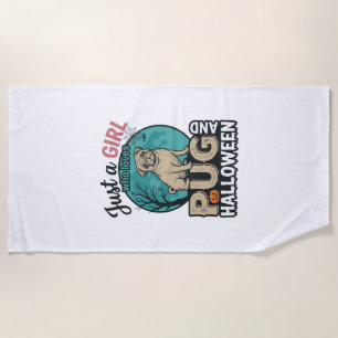 Pug Halloween Girl Vintage Vector Design (2)_1 Beach Towel