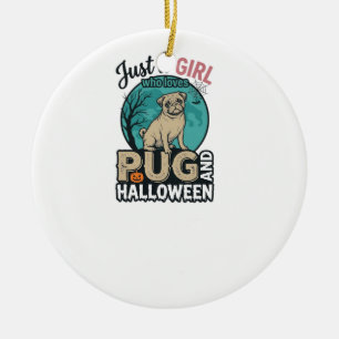 Pug Halloween Girl Vintage Vector Design (2)_1 Ceramic Tree Decoration