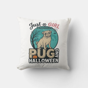 Pug Halloween Girl Vintage Vector Design (2)_1 Cushion