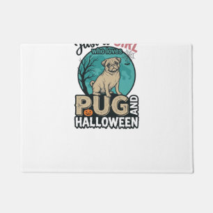 Pug Halloween Girl Vintage Vector Design (2)_1 Doormat