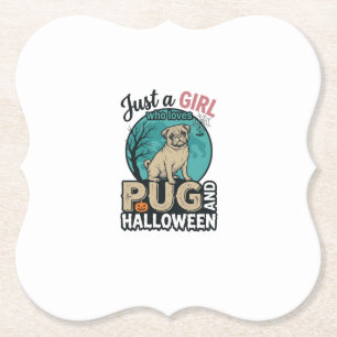 Pug Halloween Girl Vintage Vector Design (2)_1 Paper Coaster