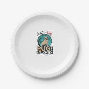 Pug Halloween Girl Vintage Vector Design (2)_1 Paper Plate