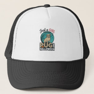 Pug Halloween Girl Vintage Vector Design (2)_1 Trucker Hat