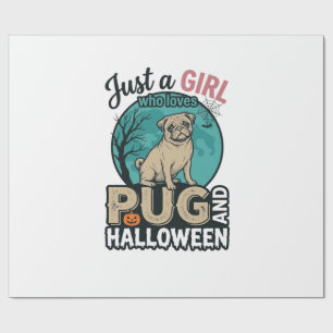 Pug Halloween Girl Vintage Vector Design (2)_1 Wrapping Paper