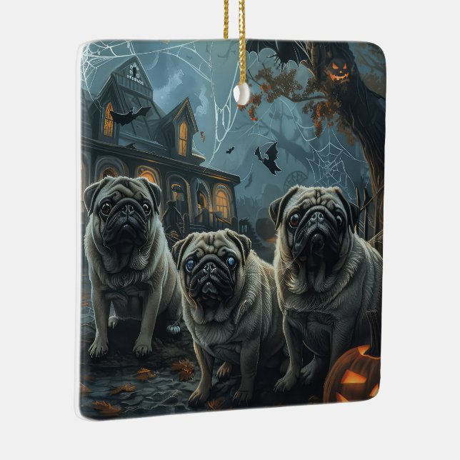 Pug Halloween Night Doggy Delight Ceramic Ornament (Right)