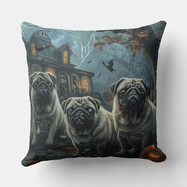 Pug Halloween Night Doggy Delight Cushion (Back)