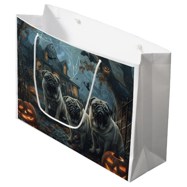 Pug Halloween Night Doggy Delight Large Gift Bag (Front Angled)