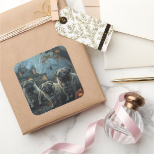 Pug Halloween Night Doggy Delight Square Sticker