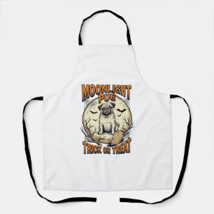 Pug Halloween Shirt with Vintage Engraving Moon_1 Apron