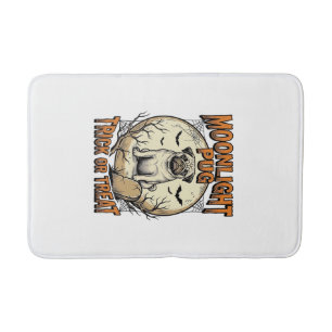Pug Halloween Shirt with Vintage Engraving Moon_1 Bath Mat