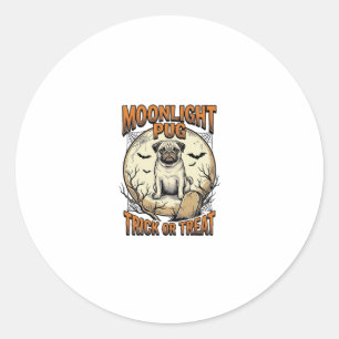 Pug Halloween Shirt with Vintage Engraving Moon_1 Classic Round Sticker