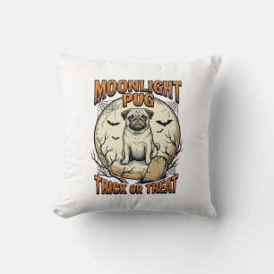 Pug Halloween Shirt with Vintage Engraving Moon_1 Cushion
