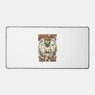 Pug Halloween Shirt with Vintage Engraving Moon_1 Desk Mat
