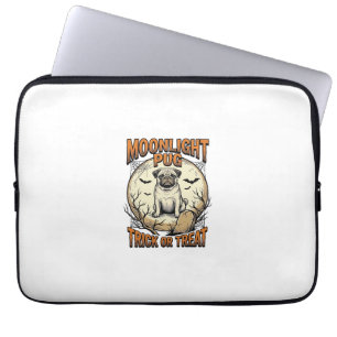 Pug Halloween Shirt with Vintage Engraving Moon_1 Laptop Sleeve