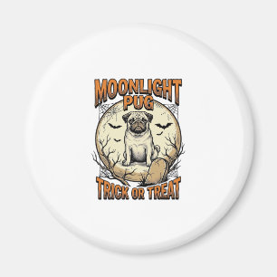 Pug Halloween Shirt with Vintage Engraving Moon_1 Magnet