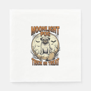 Pug Halloween Shirt with Vintage Engraving Moon_1 Napkin