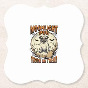 Pug Halloween Shirt with Vintage Engraving Moon_1 Paper Coaster