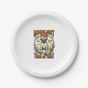 Pug Halloween Shirt with Vintage Engraving Moon_1 Paper Plate