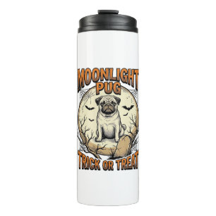 Pug Halloween Shirt with Vintage Engraving Moon_1 Thermal Tumbler