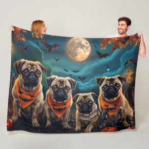 Pug Halloween Spooky Fleece Blanket