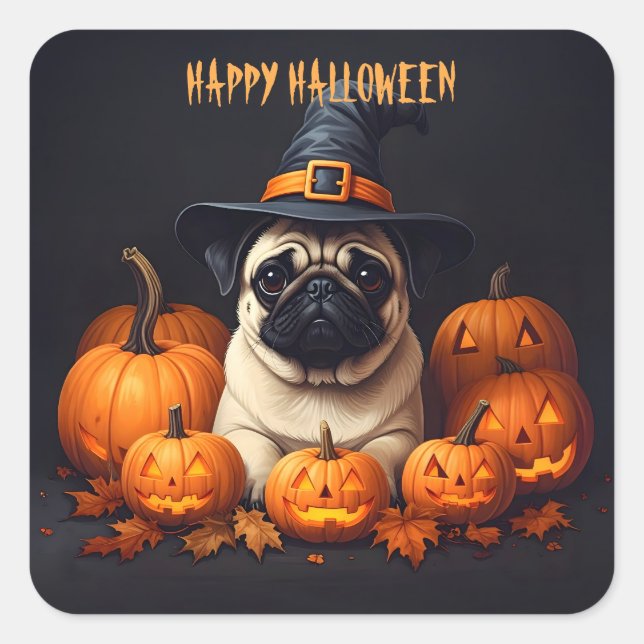 Pug Halloween Square Sticker (Front)