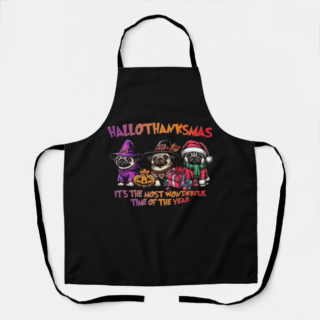 Pug Halloween Thanksgiving Christmas Classic T-Shi Apron (Front)